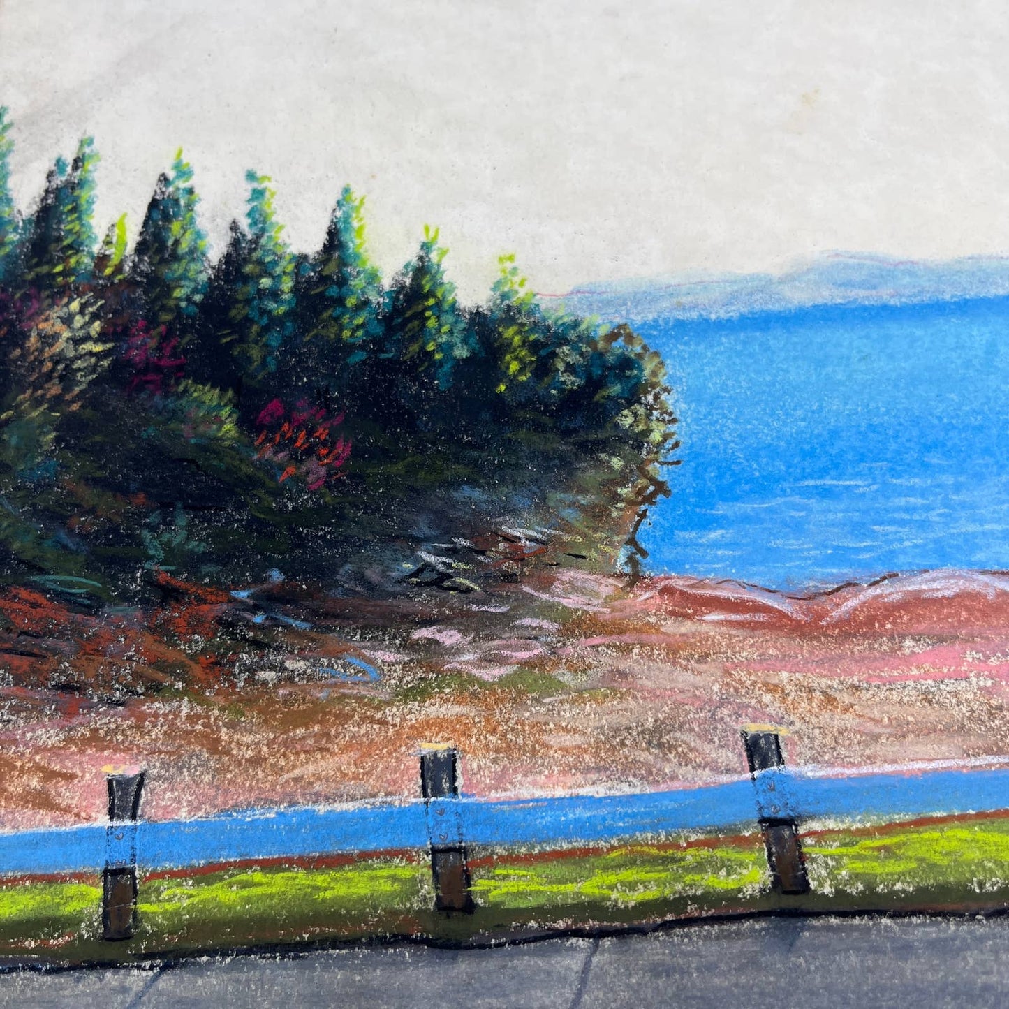 c1920 Original Art Oil Pastel Lake Landscape Signed B. Nerebier 11.5x15” FL3