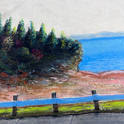 c1920 Original Art Oil Pastel Lake Landscape Signed B. Nerebier 11.5x15” FL3