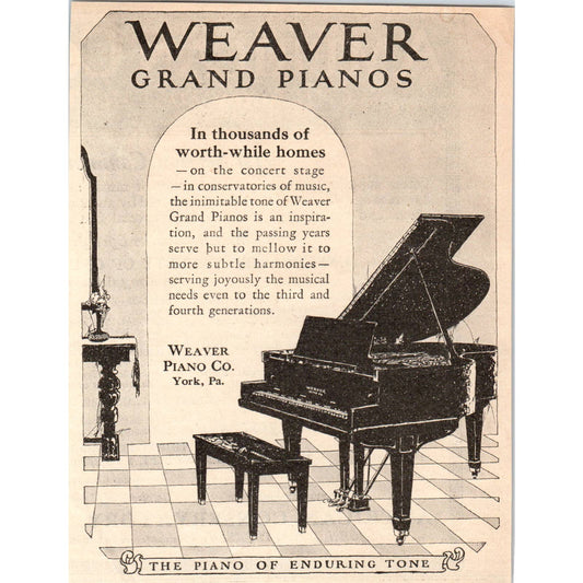 c1930 Print Ad Weaver Grand Pianos York PA 5x6" AD4