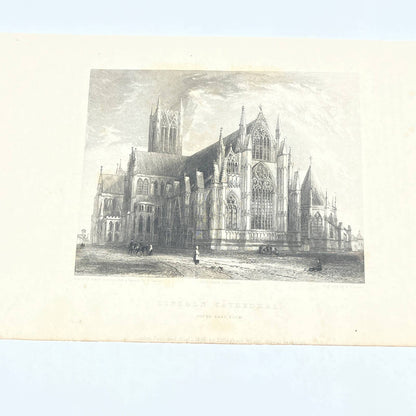 1838 Original Art Lot of 4 Engraving Lincoln Cathedral and Title Page TG6