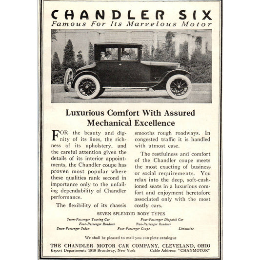 c1920 Harper's Magazine Ad - Chandler Six Motor Car Cleveland OH TF6-1
