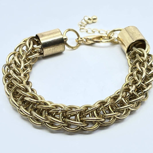 Vintage Modernist Gold Tone Chunky Chain Bracelet SD5