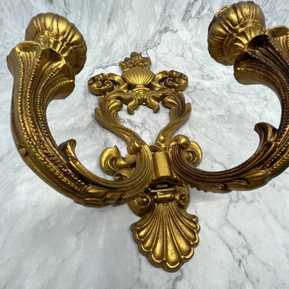 Vintage Gothic Brass Tone Cast Resin 2 Arm Wall Mount Candelabra Sconce 13" TI7