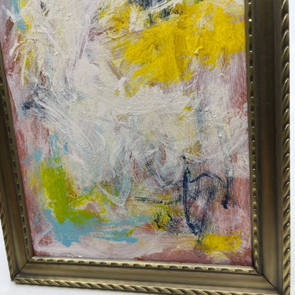Framed Original Abstract Art Painting "Lemon Crush" Acrylic on Glass 5x7 TI6