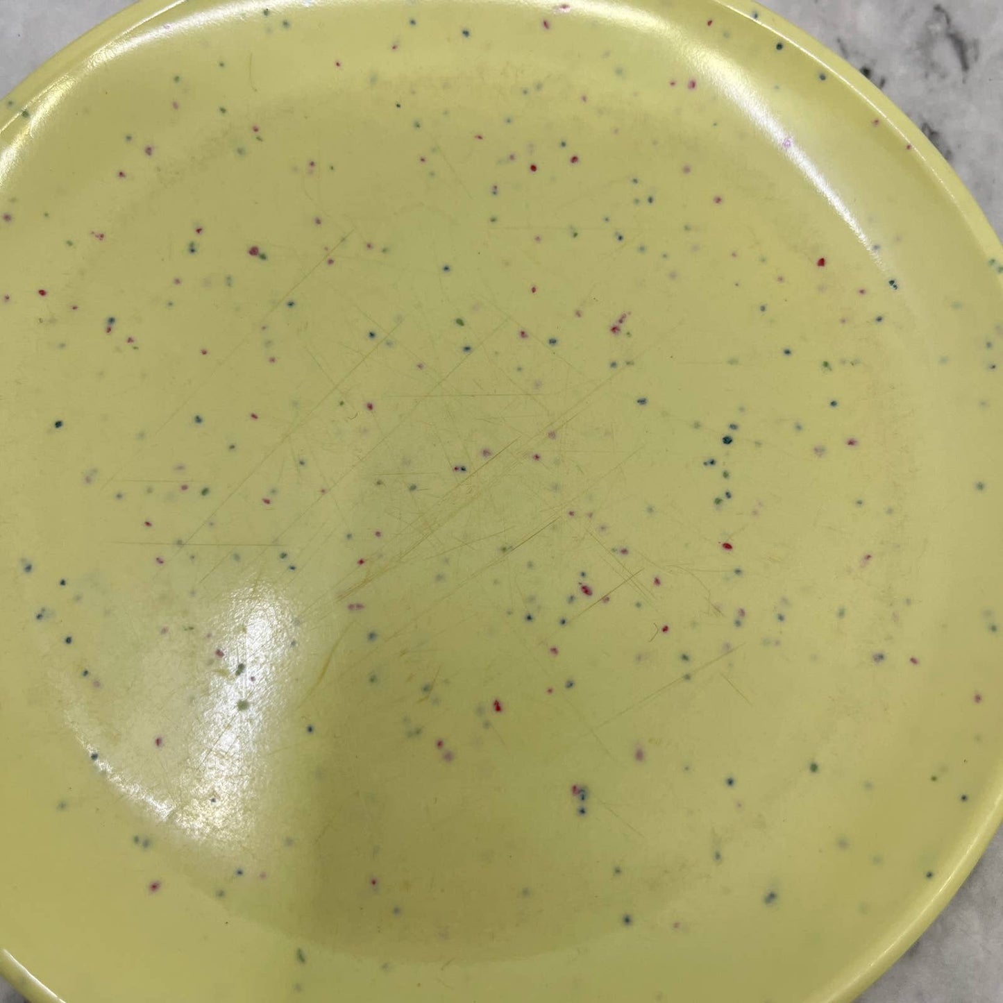 MCM Imperial Ware Speckled Confetti Yellow Dessert Plate Set Melmac Malamine TA3