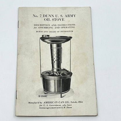 1918 WWII Dunn US Army Oil Stove Instruction Manual American Can Co. Toledo SD3