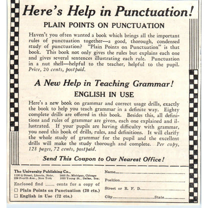 1931 Grammar Usage Book University Publishing Co Lincoln NE Ad ~4x5 FL5-1