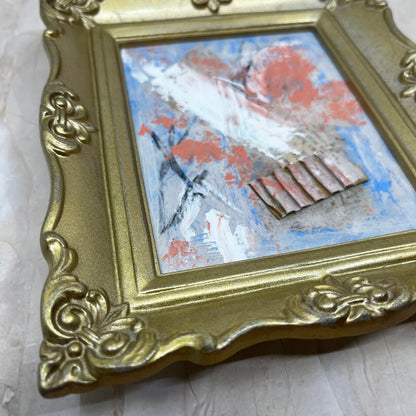 Original Framed Abstract Art Painting 6.5x7 Mini "Broken Whisper" Signed TJ9