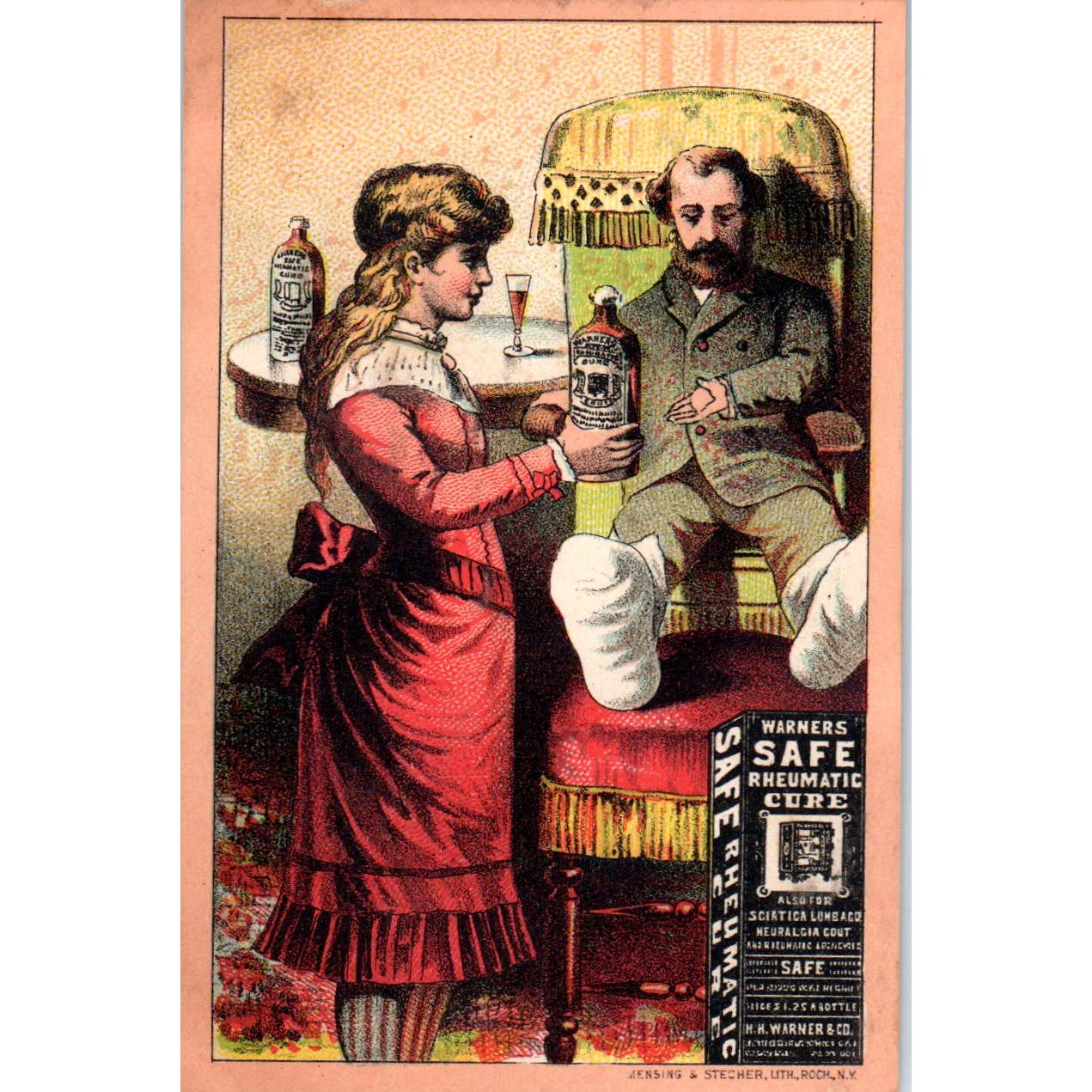 1880s Victorian Trade Card Warner's Safe Rheumatic Cure H.H. Warner & Co. SF2