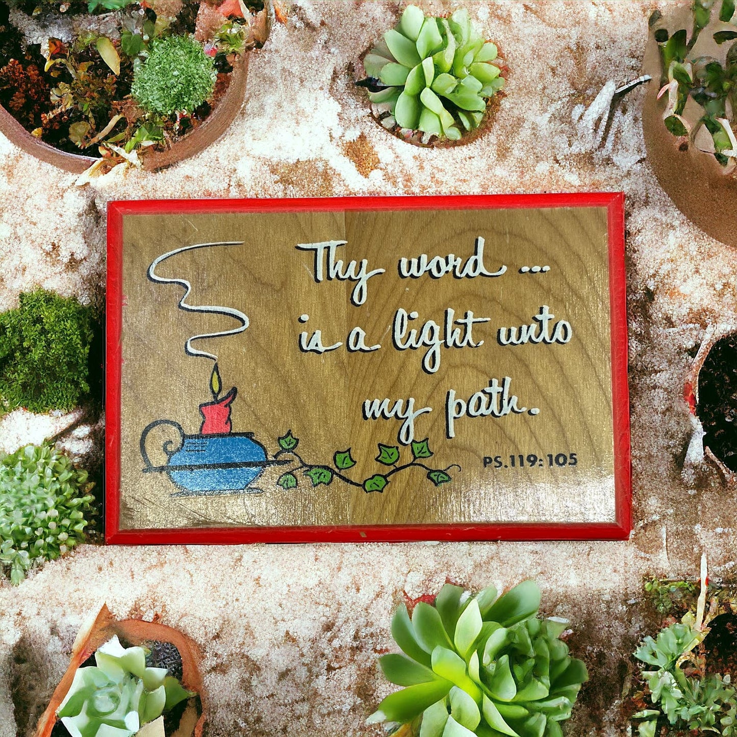 Mini Christian Wood Wall Plaque Ps. 119:105 Thy Word is a Light Unto My Path TE5