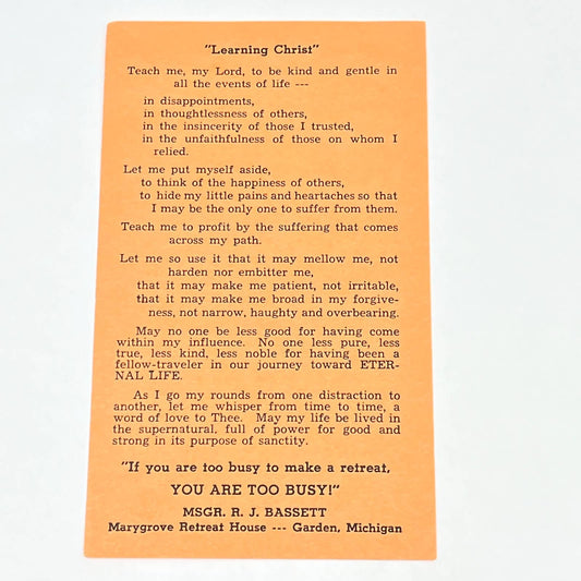 Vtg Bible Tract "Learning Christ" Matthew 6:36 Msgr R.J. Bassett Garden MI AC2