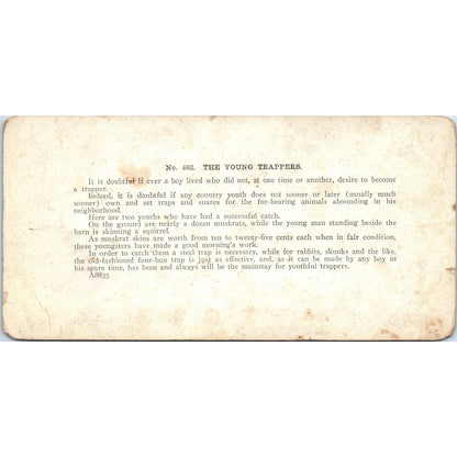 Victorian Fur Trappers "The Young Trappers" - Antique Stereoview Card TJ1-C1