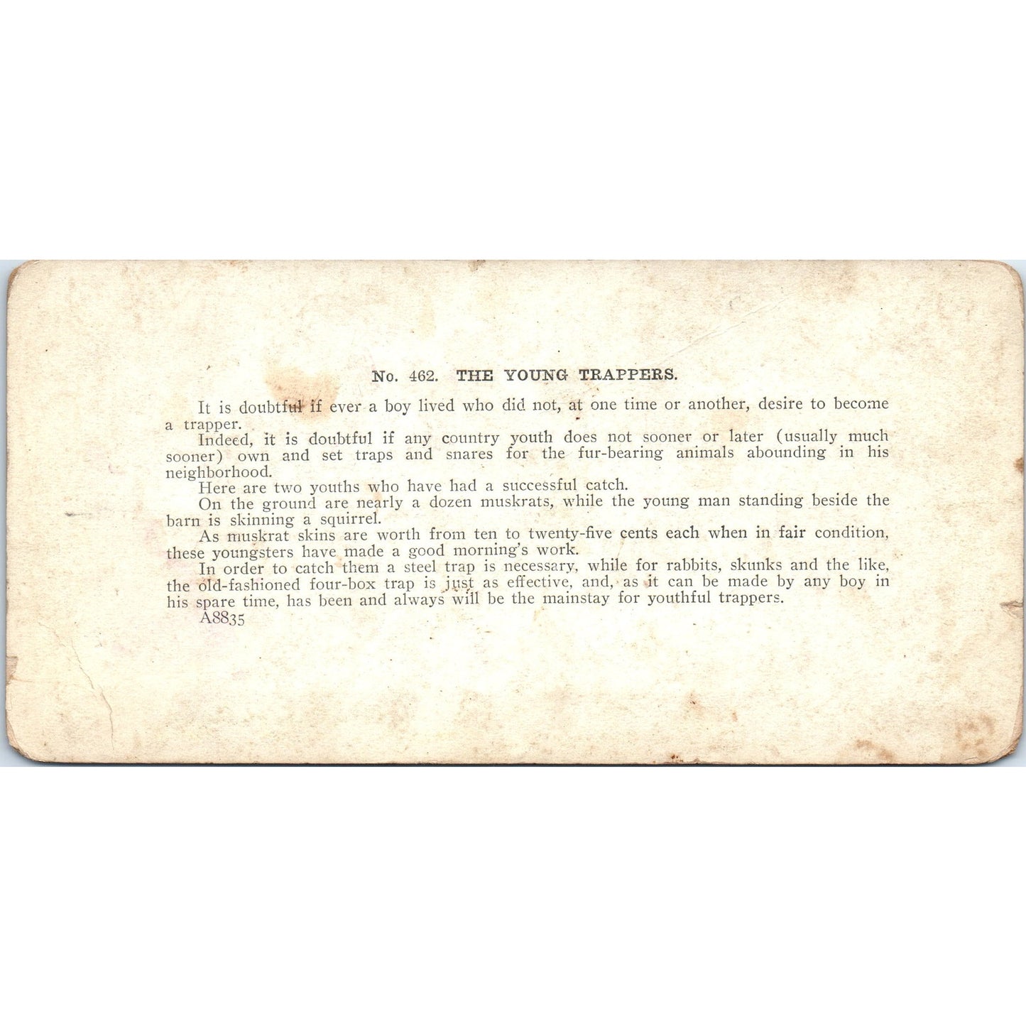 Victorian Fur Trappers "The Young Trappers" - Antique Stereoview Card H3-2