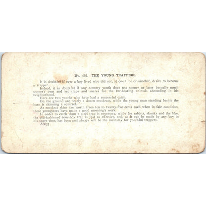 Victorian Fur Trappers "The Young Trappers" - Antique Stereoview Card H3-2