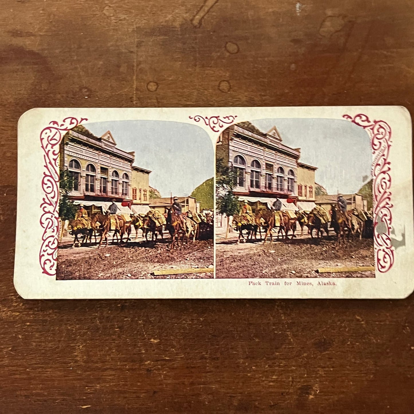 Pack Train for Mines, Alaska Color Antique Stereoview Card TJ9-V1