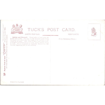 Egypt Sphinx and Pyramid Raphael Tuck Oilette Original Postcard P2-12