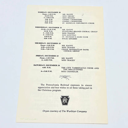 1960 Pennsylvania Railroad RR Christmas Music Program Penn Station AB8