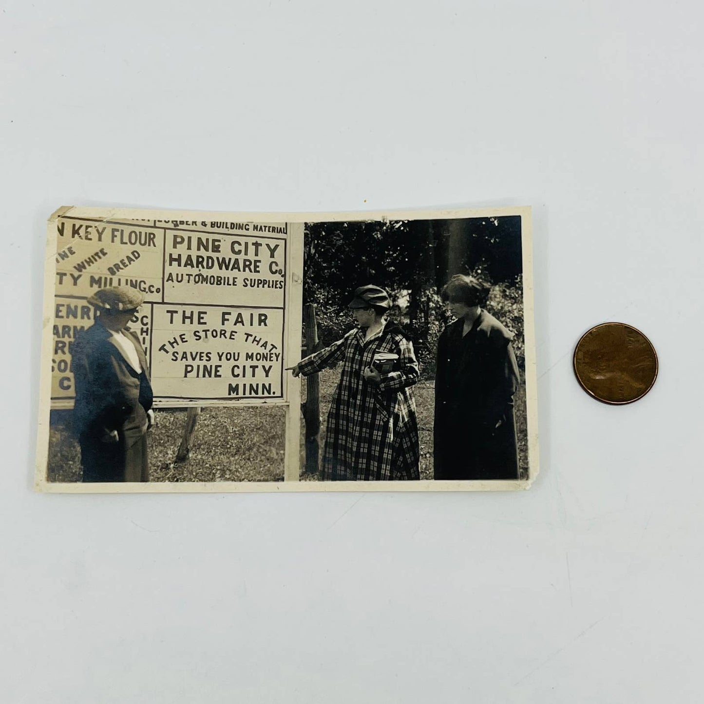 Antique Photograph PINE CITY MINNESOTA Hardware Co. The Fair Sign 2.5 x 4” SB8