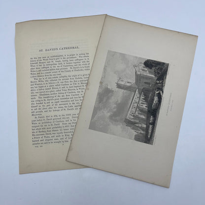 1842 Original Art Engraving St. David's Cathedral With Bio L4-2