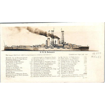 USS Delaware Steam Ship 1911 Original Postcard TK1-22