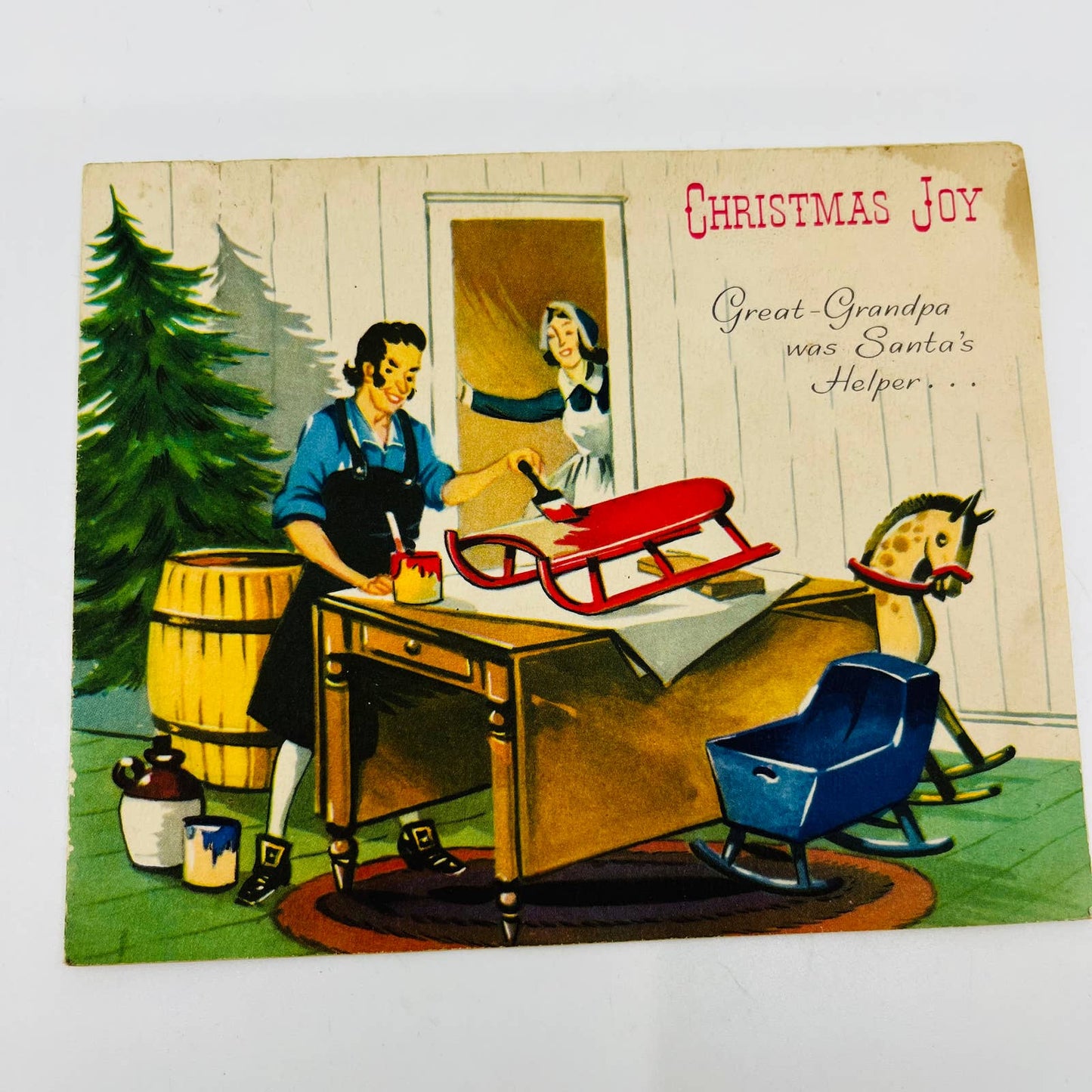 Vintage Mid Century MCM Christmas Card “Great Grandpa was Santas Helper…” EA1