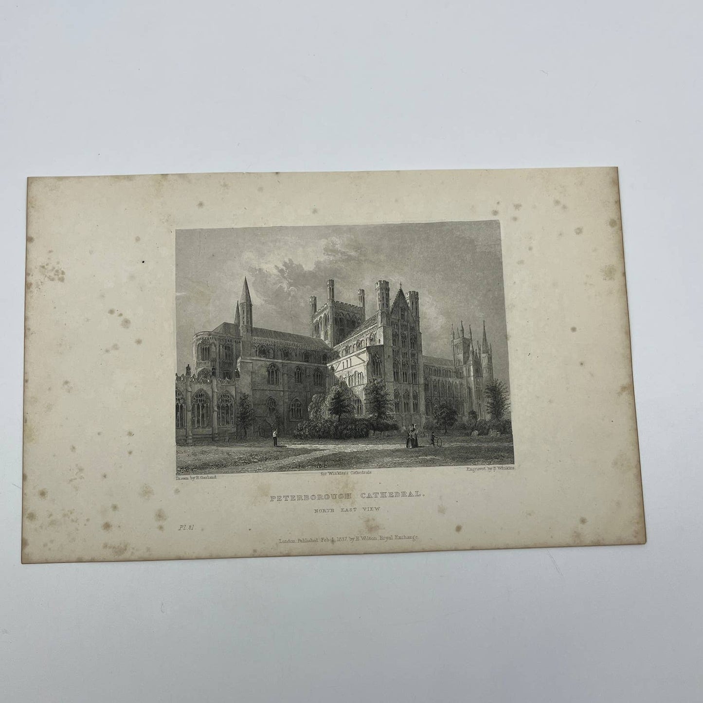 1836 Original Art Engraving Peterborough Cathedral View of the North East AC4