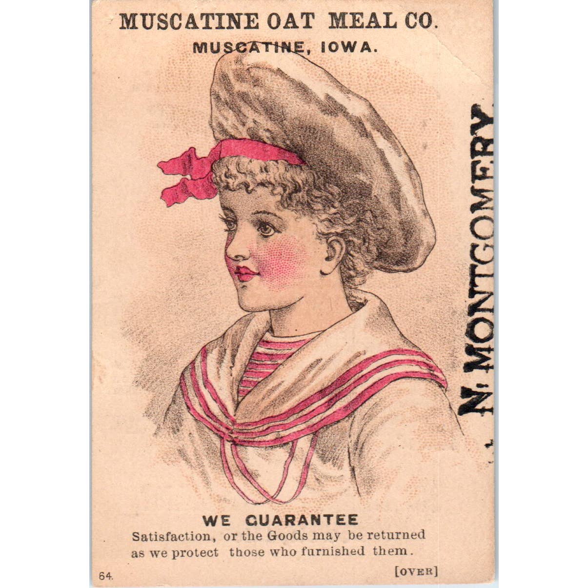 1880s Trade Card Muscatine Rolled Oat Meal Co Iowa N. Montgomery EA3