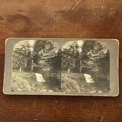 Minnehaha Fall and Cavern Gorge Watkins Glen NY Antique Stereoview Card H2-2