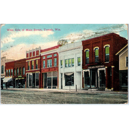West Side of Main Street Tomah WI 1913 Original Postcard TJ9-P3