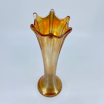 Imperial Glass Marigold Carnival Swung Vase Morning Glory Pattern 8” TD8