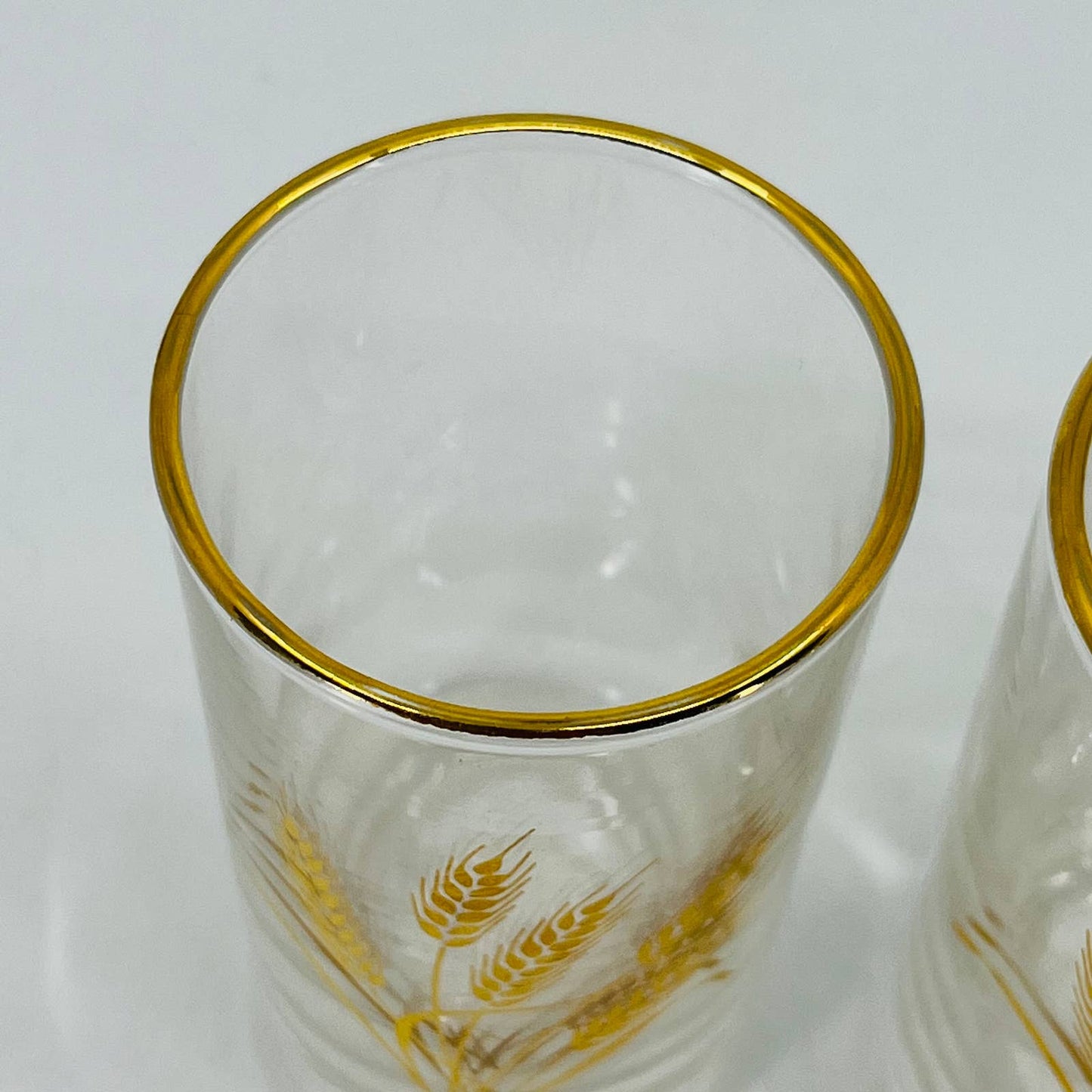 Vtg MCM Mid Century Homer Laughlin 22K Golden Wheat Juice Glasses Set of  2 TC6