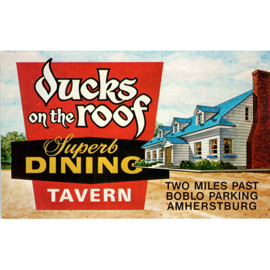 Ducks on the Roof Restaurant & Tavern Amherstburg Ontario - Postcard TJ7-RP2