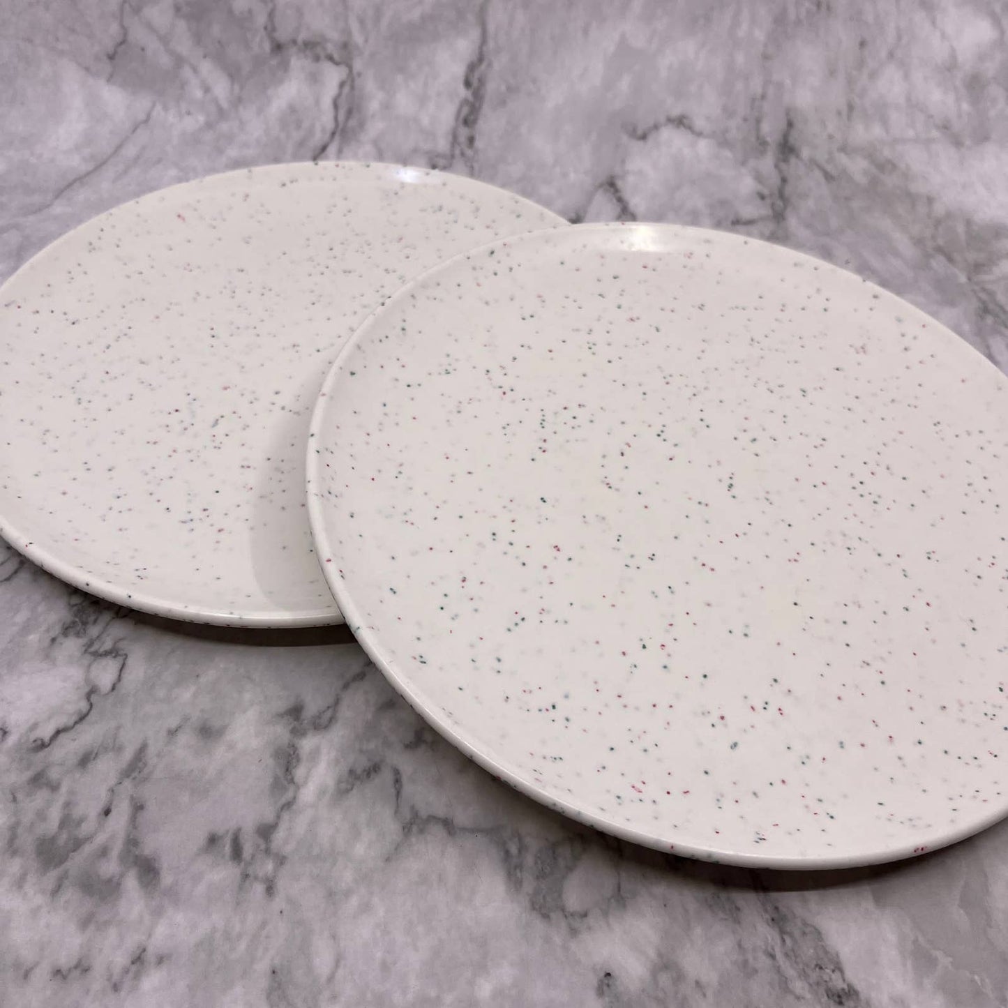 MCM Imperial Ware Speckled Confetti White Dinner Plate Set Melmac Malamine TA3