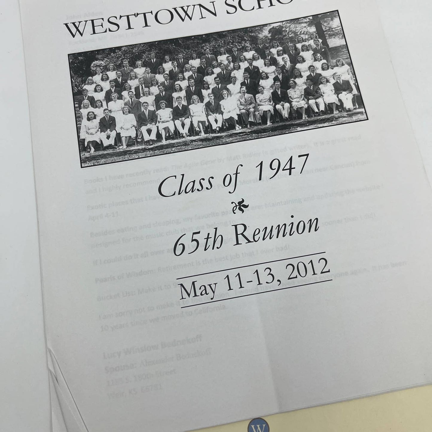 Vintage Westtown School Class of 1947 Alumni Reunion Ephemera Westtown PA TG2