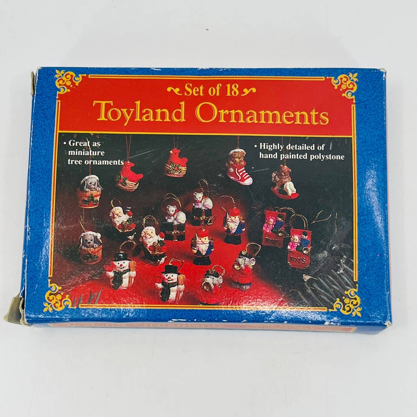 Toyland Christmas Ornaments Set Of 18 Hand Painted Mini 1" Ornaments in Box TD2