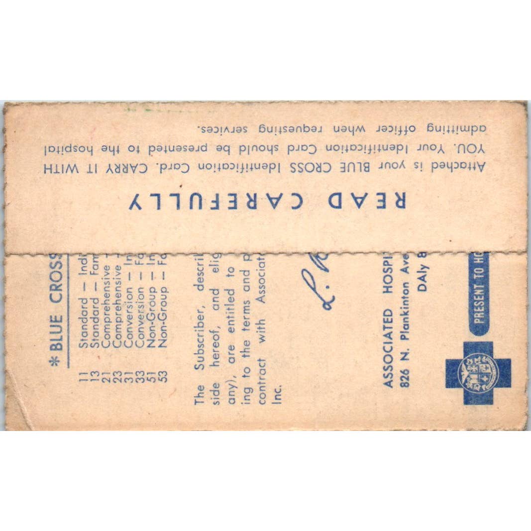 1950 Blue Cross Identification Card Carl W.K. Anderson SE5