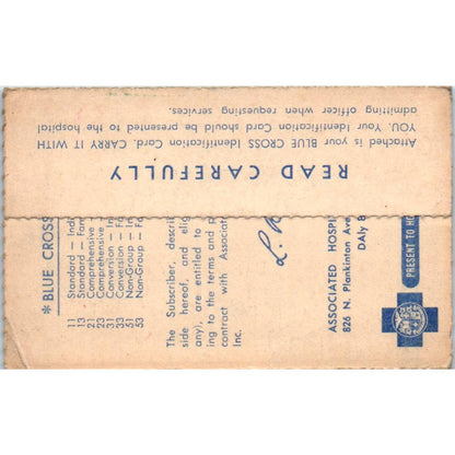 1950 Blue Cross Identification Card Carl W.K. Anderson SE5