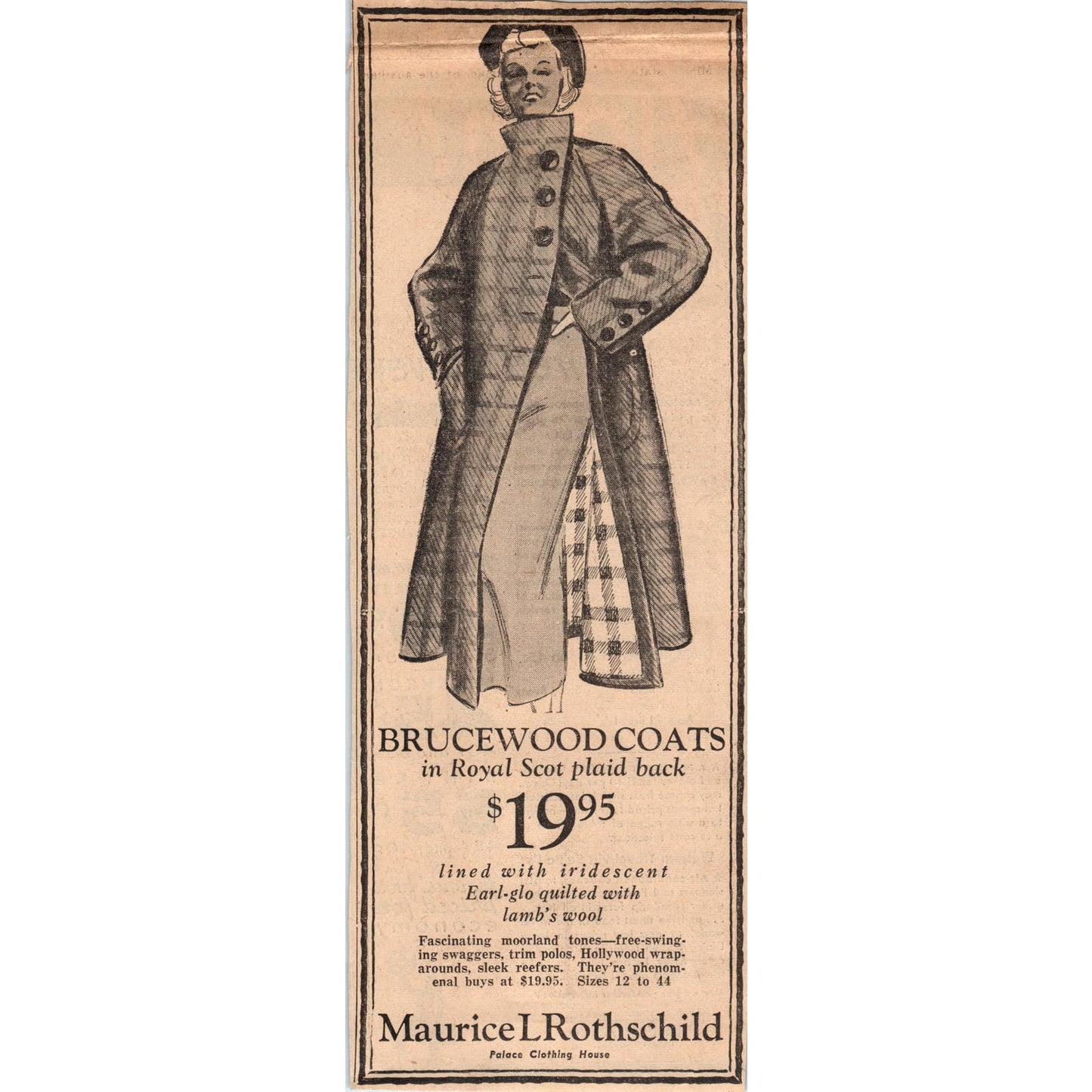 1935 Mpls Newspaper Ad Maurice L Rothschild Brucewood Royal Scot Coats FL5-3