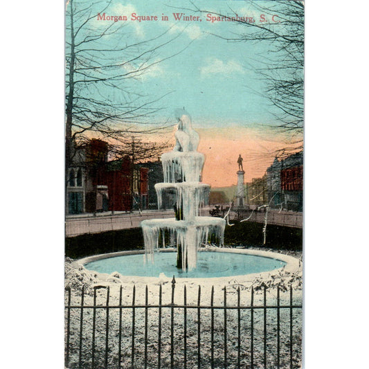 Morgan Square in Winter Spartanburg SC c1910 Original Postcard TK1-27