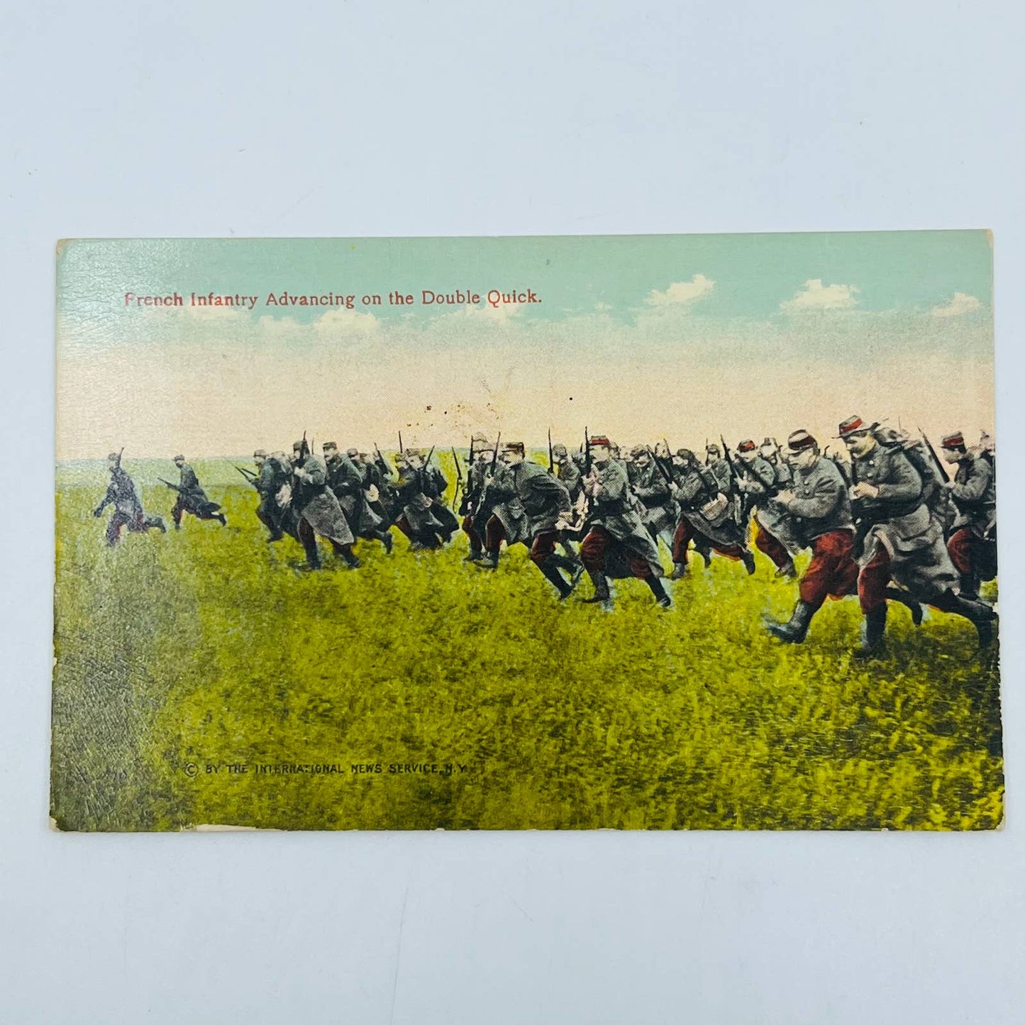 c1918 Postcard WWI French Infantry Advancing on the Double Quick PA9