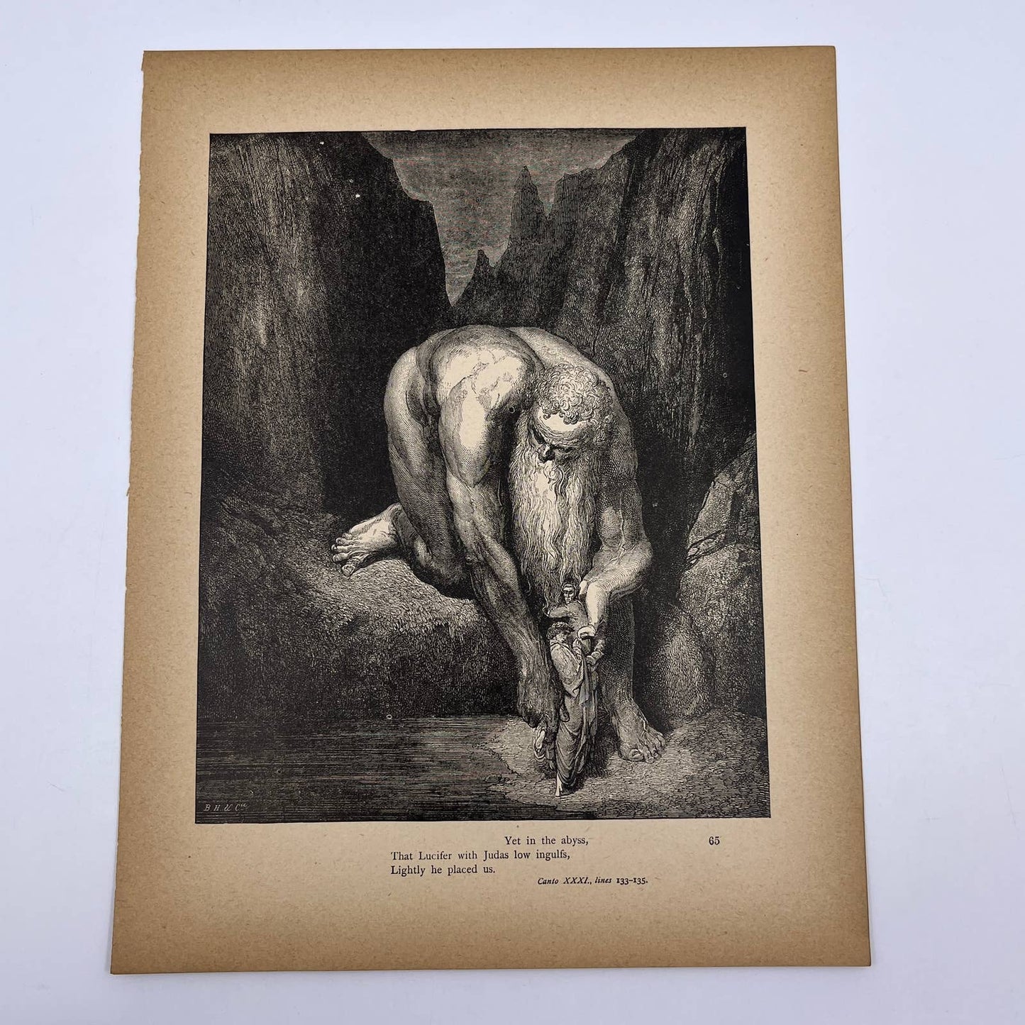 Original 1880s Gustave Dore Engraving Dante The Giant Anateus FL4