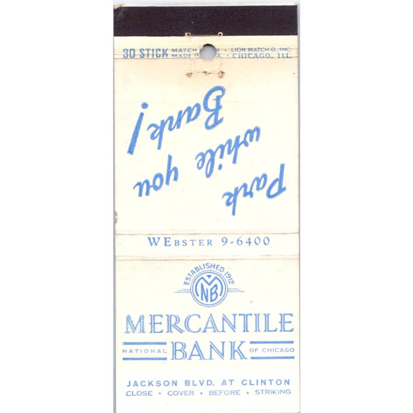 National Mercantile Bank of Chicago Advertising Matchbook Cover SA1-M11