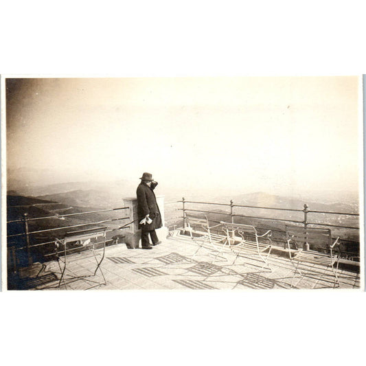 Antique RPPC Postcard Man Enjoying View Off High Balcony SE8