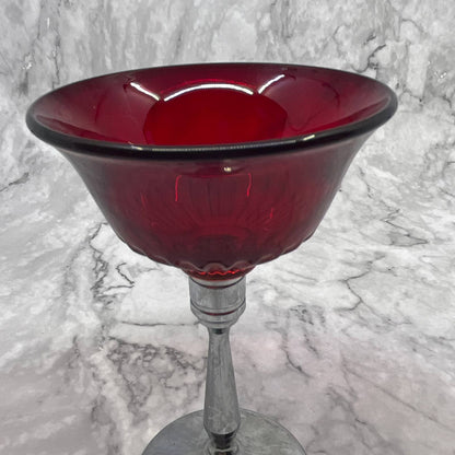 New Martinsville Red Elegant Glass Chrome Stem 5 1/4" Wine Glass Set of 2 TI7