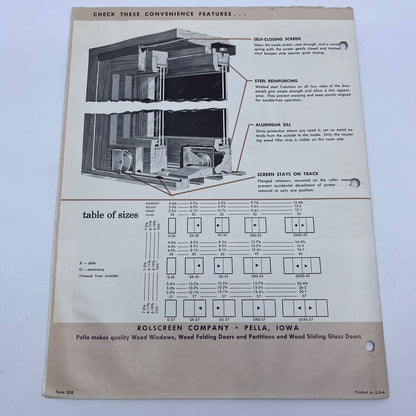 1950s Pella Wood Sliding Glass Doors Fold Out Brochure & Cover Letter TH7