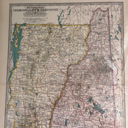 1897 The Century Atlas Map of Vermont & New Hampshire Color Engraved 12.5x17 FL5