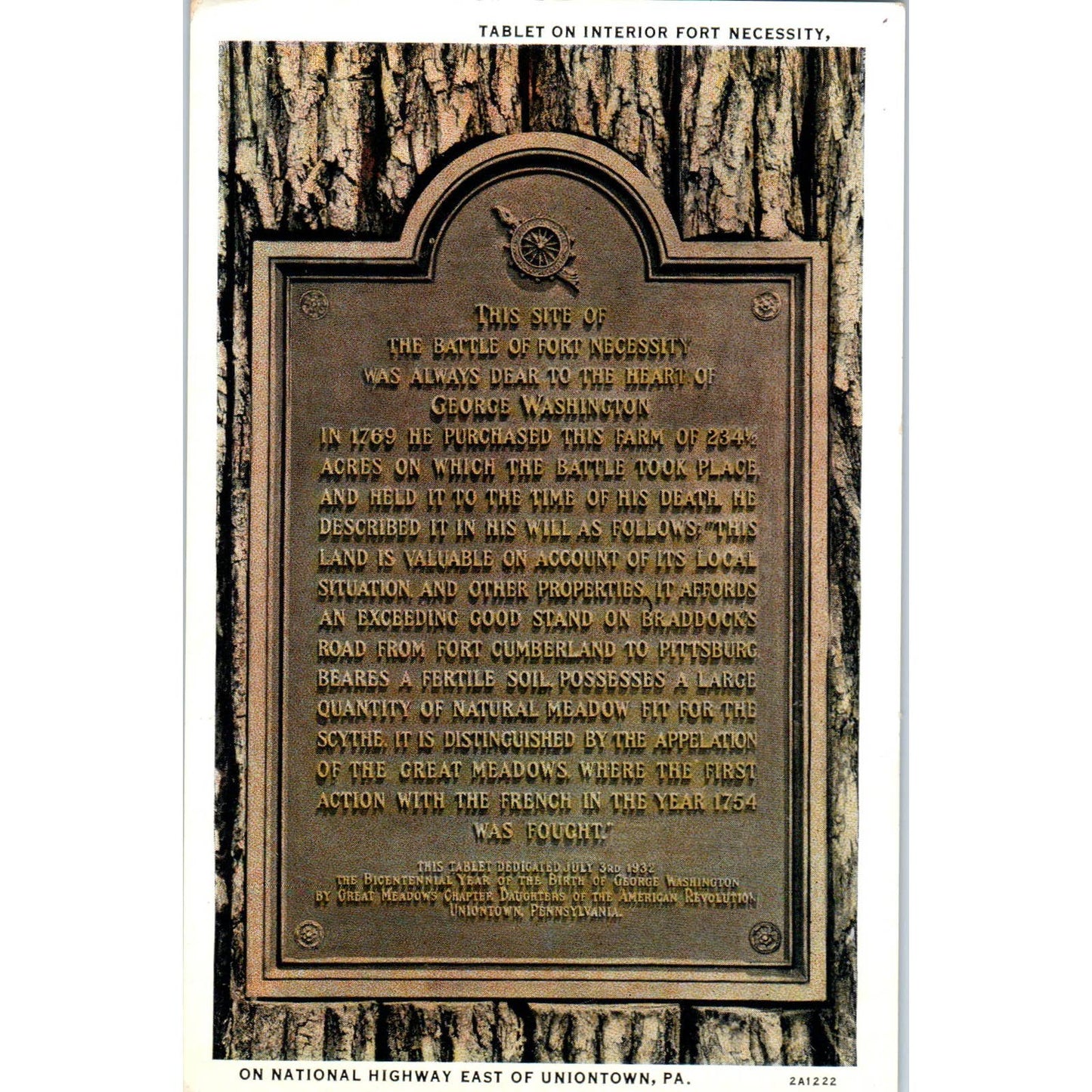 Vintage Postcard Ft Necessity Plaque National Highway East of Uniontown PA TI1-1