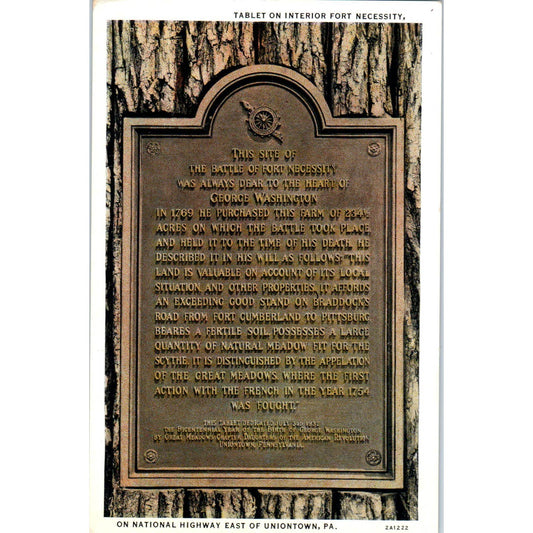 Vintage Postcard Ft Necessity Plaque National Highway East of Uniontown PA TI1-1