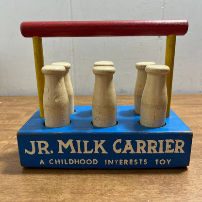 Vintage Wooden Jr. Milk Carrier 6 Bottles COMPLETE A Childhood Interests Toy TB1