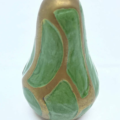 Vintage Brass Pear Figurine Brass W/ Green Enamel Mid Century Figurine 5” TF5